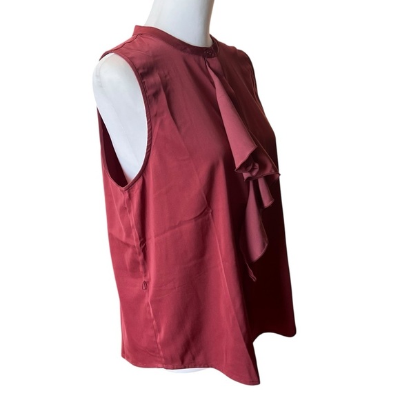 7 FOR ALL MANKIND Sleeveless Ruffle Front Blouse - Red/burgandy Size Medium New - Picture 2 of 7